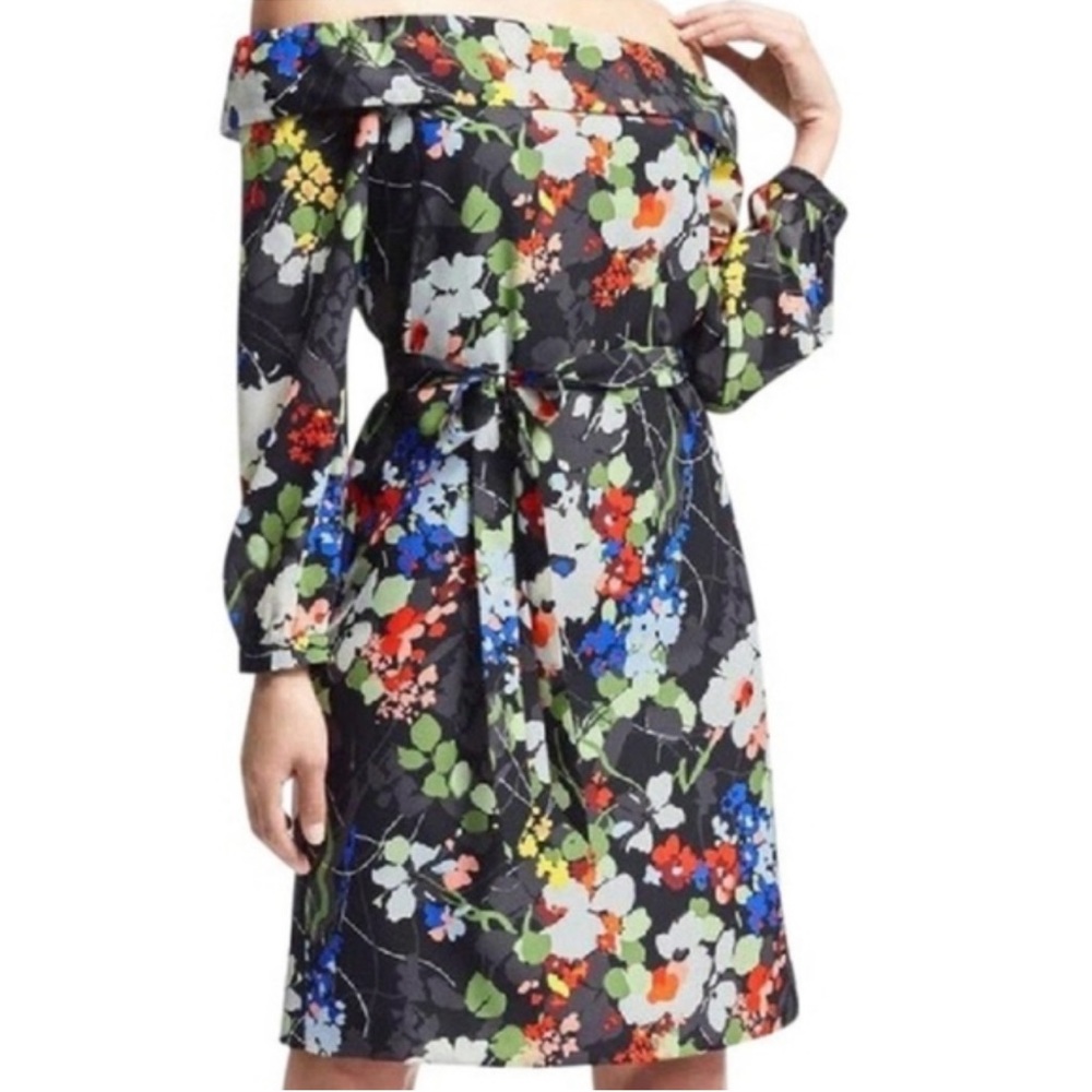 Banana Republic Floral Long Sleeve Dress - Black Multi